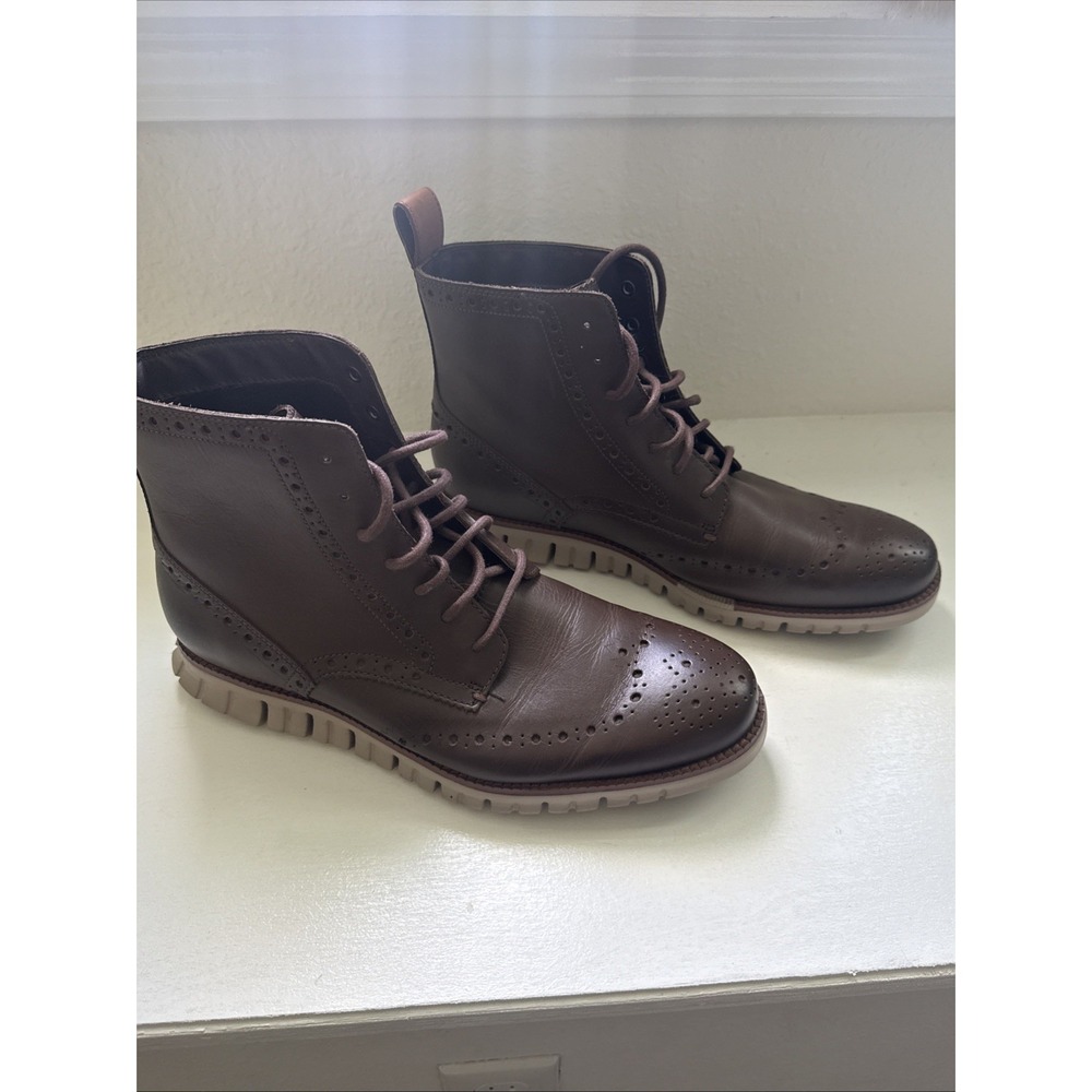 Cole Haan Zerogrand Wingtip Boots C23300 Water Resistant Brown Mens Size 9.5M - Picture 3 of 5